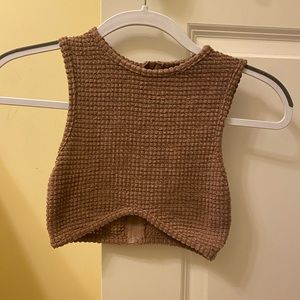 Knit brown high neck crop top